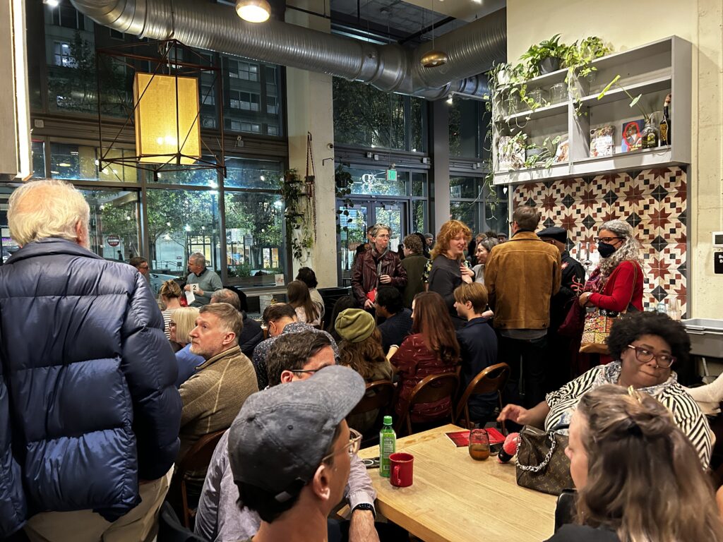 Packed house at Bird in Hand for one of my poetry professor's book launch and reading.