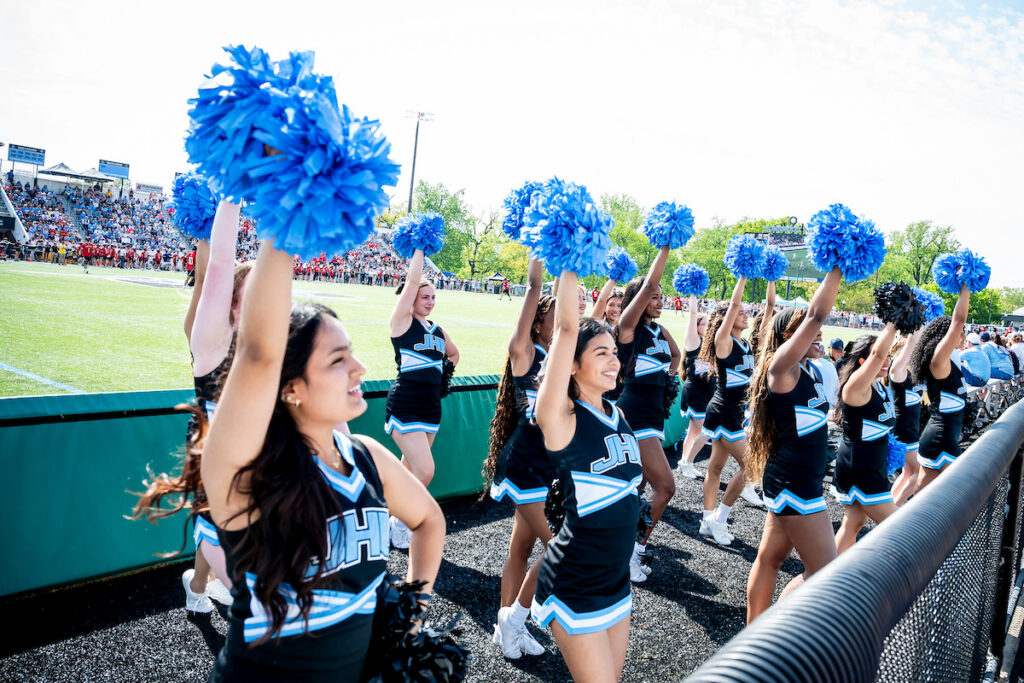 Hopkins cheerleaders at the JHU vs. UMD men's lacrosse rival game