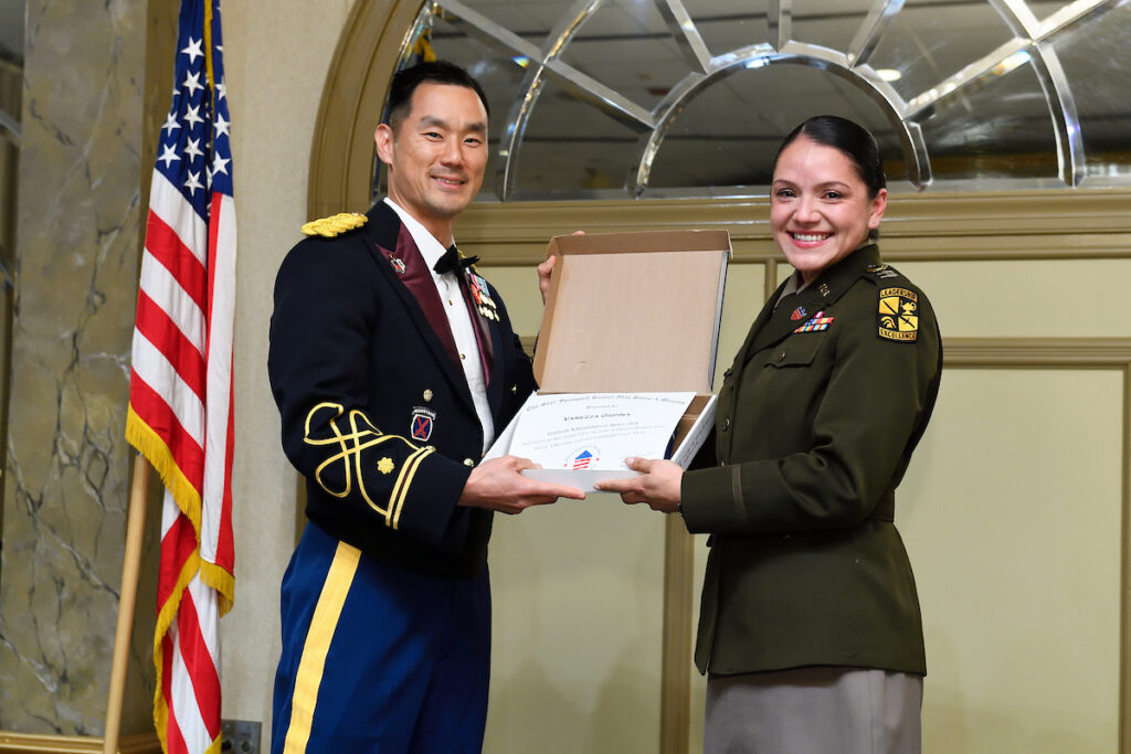 ROTC student receiving an award